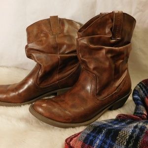 Brown faux leather boots